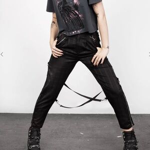 Disturbia Black Cropped Pants with Harness Detail